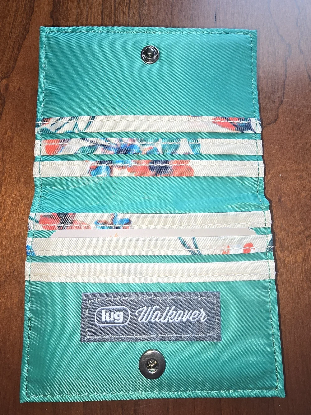 lug Turquoise 💚 Walkover Nylon Card Sleeve Wallet with Metal Stud Accents, NEW